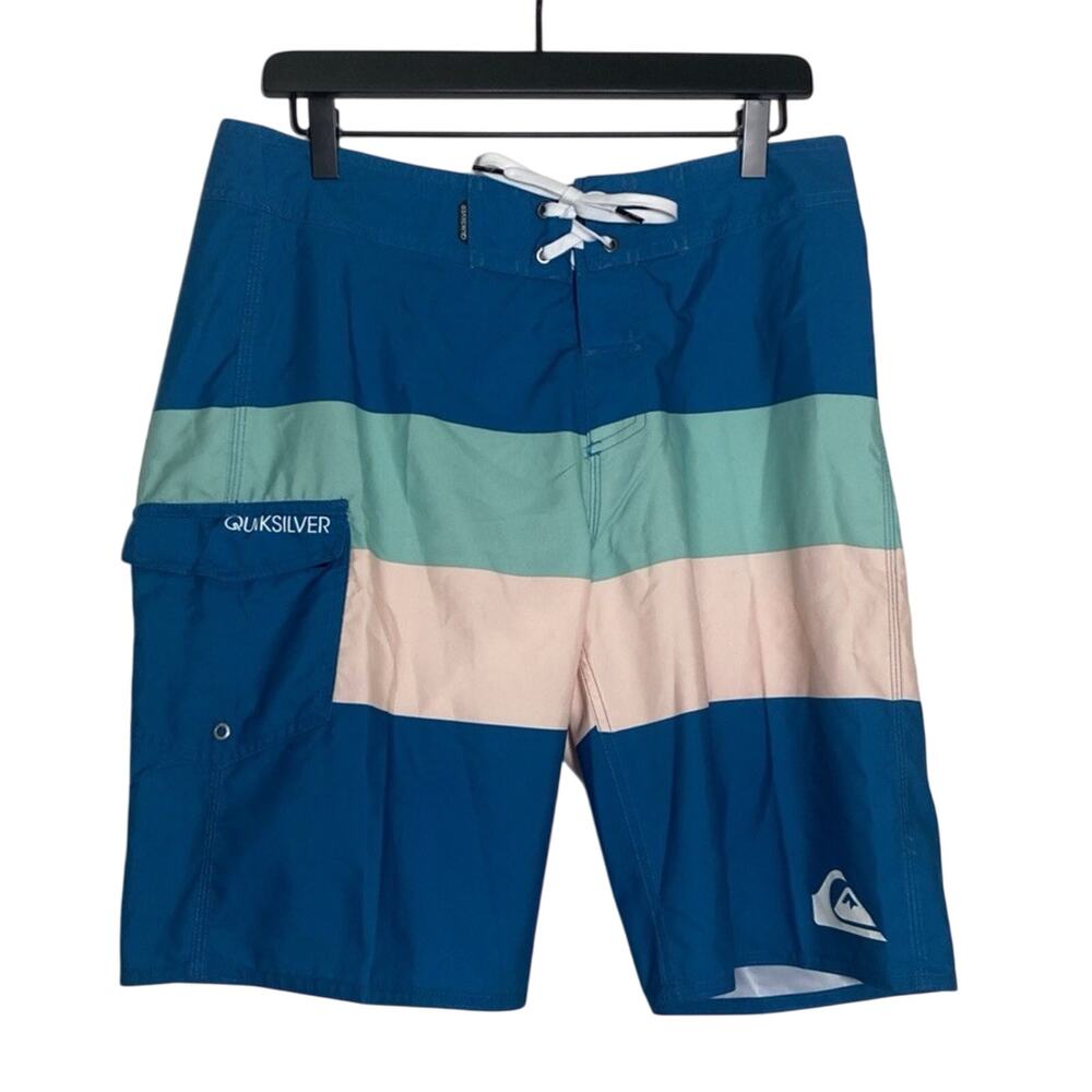 O'Neill NWT Men’s Swimwear 32 Blue Peach Aqua Striped Board Shorts Surf Beach